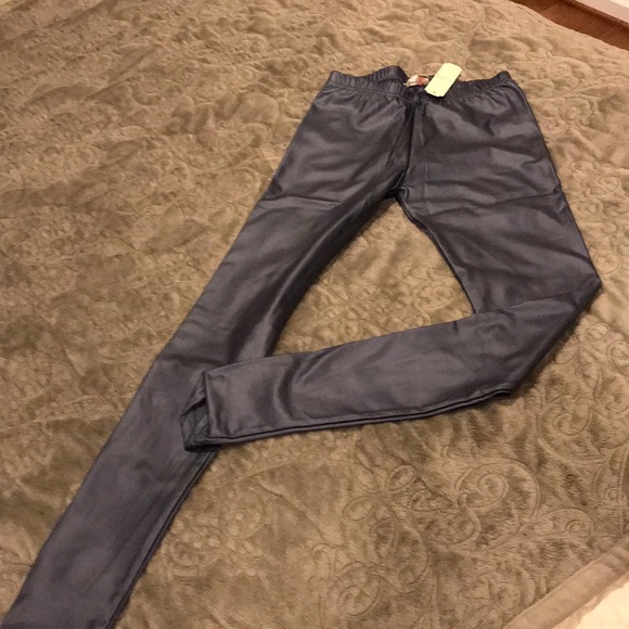 navy leather look leggings